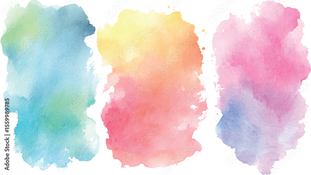 Obraz premium Set of colorful watercolor brush strokes, paint blots, and circles isolated on a Multicolored textured white background,