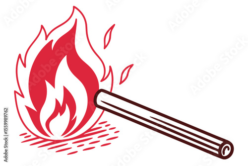 Fiery Matchstick  Vector Logo of a Burning Flame Icon