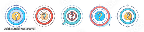 Illustrative presentation of problem solving targets with question marks in the center
