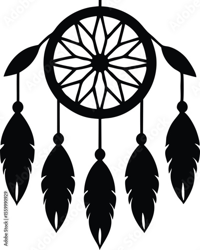  dream catcher with five feathers silhouette vector