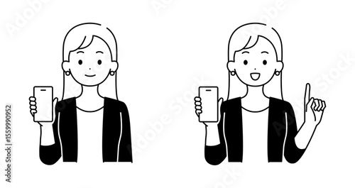 スマホを持つ女性のイラストセット