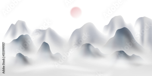 Modern design vector illustration of beautiful Chinese ink landscape painting.