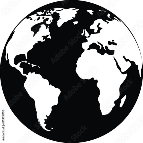 monochrome illustration of the earth displaying silhouette vector