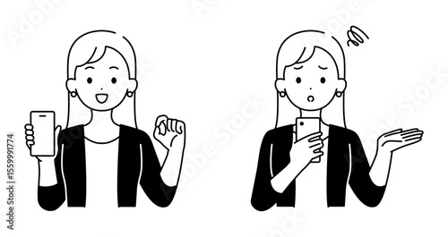 スマホを持つ女性のイラストセット