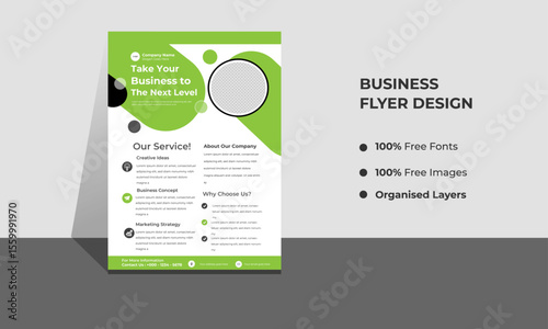 Corporate Business Modern A4 Flyers, green AND BLACK COLOR with creative editable geometric vector design templates, Informative modern layouts for promotional purposes