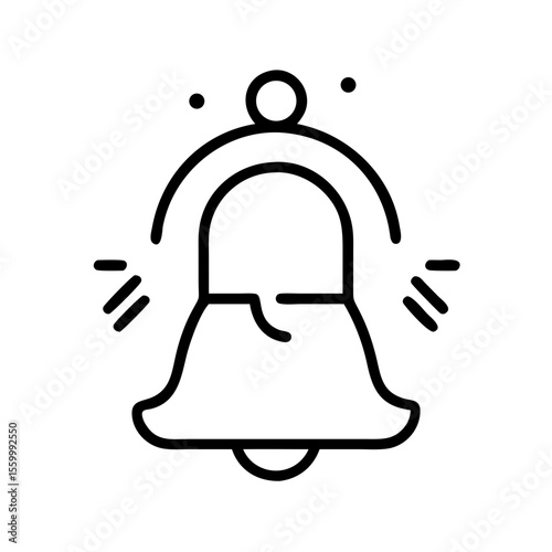 Line art bell icon with sound lines on white background  