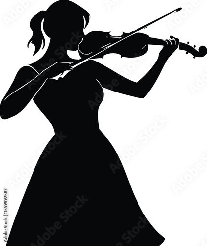  woman playing violin against silhouette vector