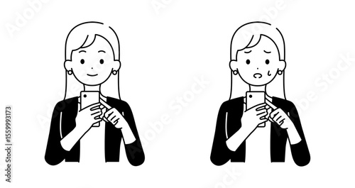 スマホを持つ女性のイラストセット