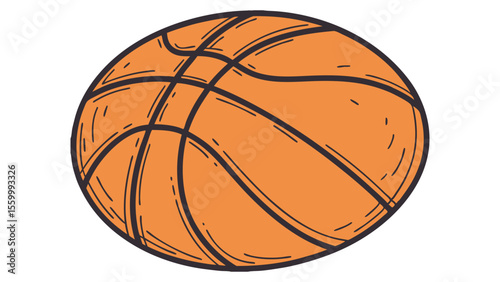 A hand drawn orange basketball with black lines and a white background ready for a game of hoops fun