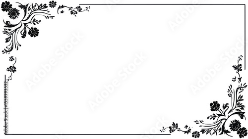 Decorative floral frame in black and white, with floral corners design