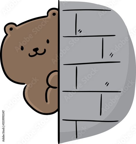 Illustration of bear hiding behind wall
