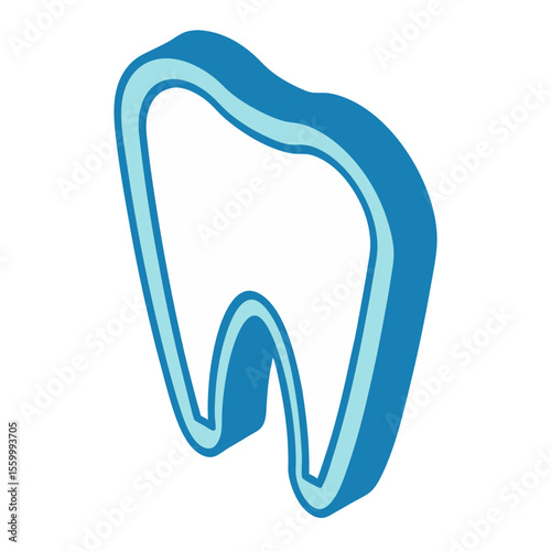 Isometric representation of a single tooth with blue outline and shading on a white background view