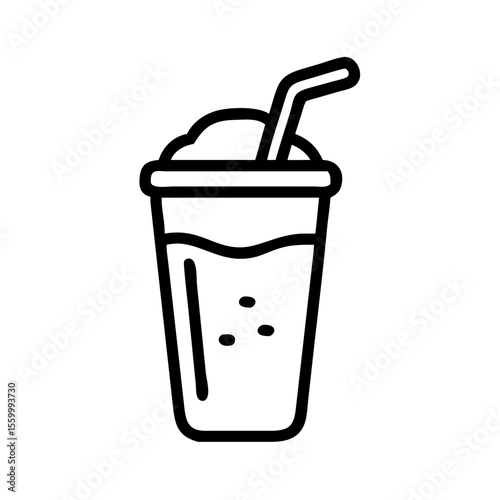 Beverage cup with straw featuring ice and fizzy drink  