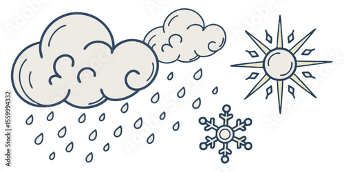 Weather elements showing clouds with rain sun and snowflake representing different weather conditions