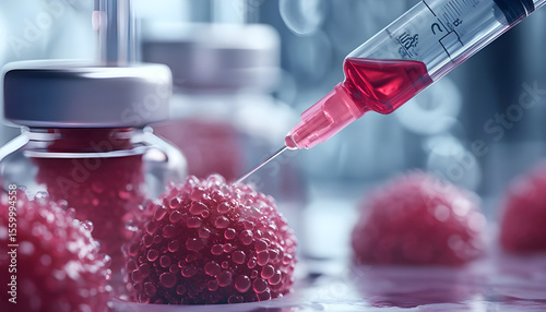 Targeted Personalized Medicine Injection on Cancer Cell Model in Lab for Immunotherapy and CAR T-Cell Treatment Innovation