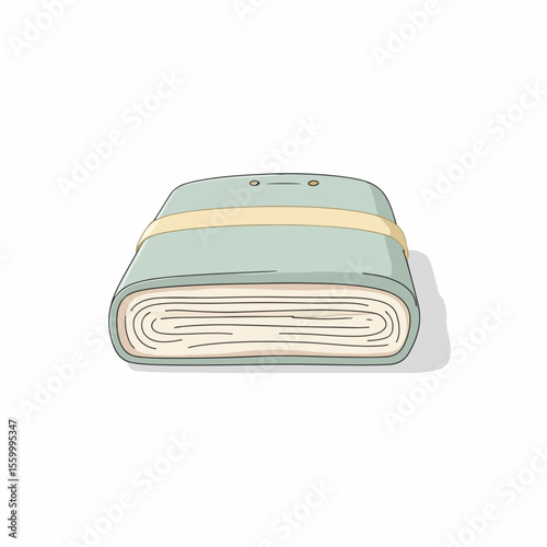 Wrapped carpet with beige strap in minimalist style, neatly bundled rug or folded mat. Wrapped carpet roll for storage appears simple and clean, featuring soft pastel colors and organized design.