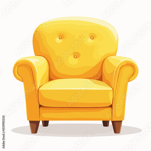 Yellow armchair, a cozy seat with tufted upholstery, and dark wooden legs. Yellow armchair offers both style and comfort for relaxing.