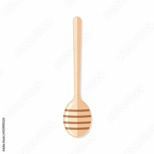Wooden honey dipper showcases its simple form, perfect for dripping raw honey from jar. Wooden honey dipper, designed with smooth, light wood, offers functionality for pouring natural honey.