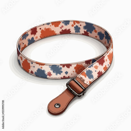 Patterned camera strap shown with colorful design and buckle. This camera strap features autumn colors and stylish leather accents, suggesting quality and aesthetic appeal.
