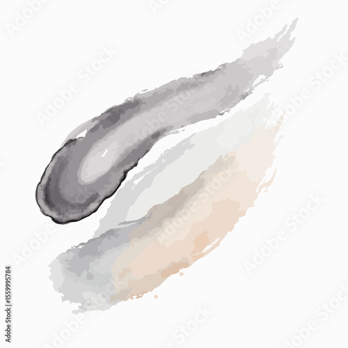 Abstract smears presents wet wipes flow pack design on white backdrop. Wet wipes flow pack is featured with soft gray and peach watercolor-inspired brushes, creating a gentle, clean aesthetic.