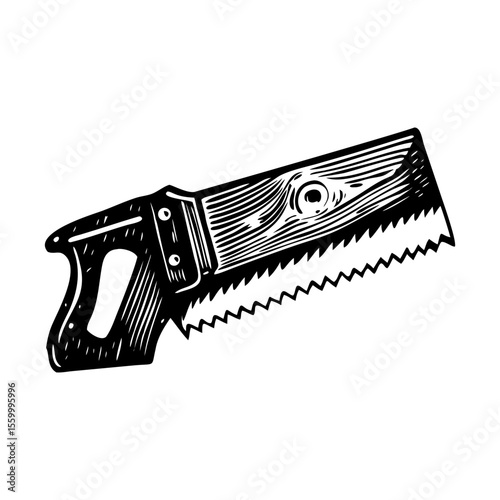 A vintage style illustration showing hand saw
