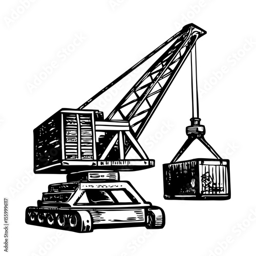 A vintage style illustration showing cargo crane