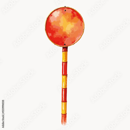 Traffic delineator, painted in watercolor style with red circle and striped pole, presents safety. Bright traffic delineator protects pedestrians and vehicles on road, showing caution on roadways.