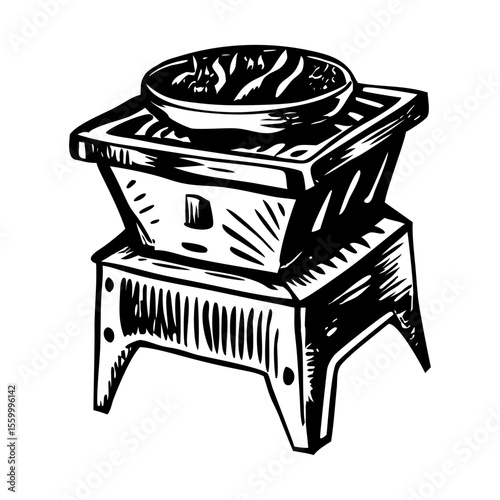 A vintage style illustration showing coal burner