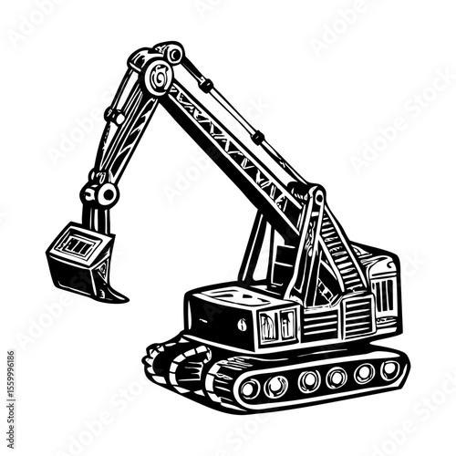 A vintage style illustration showing backhoe