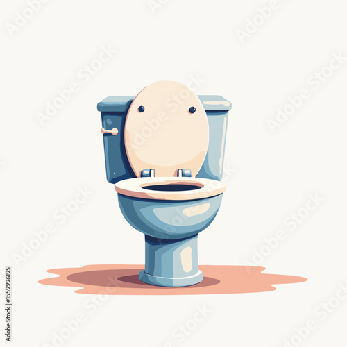 Toilet bowl image on white background, clean design. Blue toilet bowl close up in bathroom interior for hygiene and sanitation. Toilet bowl illustration for sanitary or plumbing advertising,
