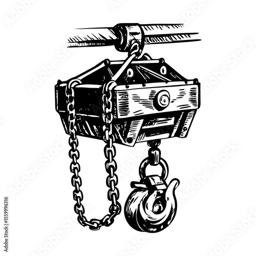 A vintage style illustration showing chain lever