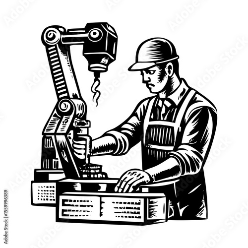 A glyph style illustration representing machine worker