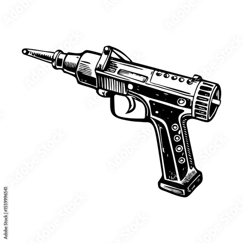 A vintage style illustration showing rivet gun