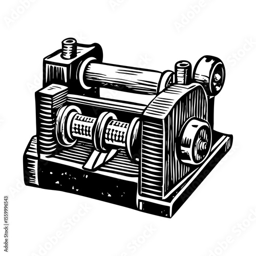 A vintage style illustration showing rolling mill