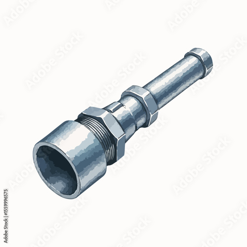 Straight metal hose connector showcases detailed metallic construction and precise engineering.
