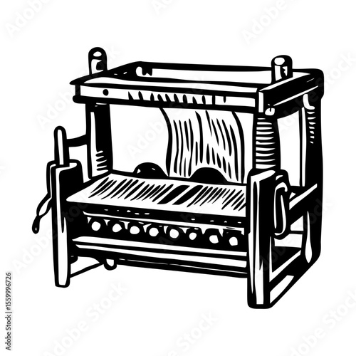 A vintage style illustration showing textile loom