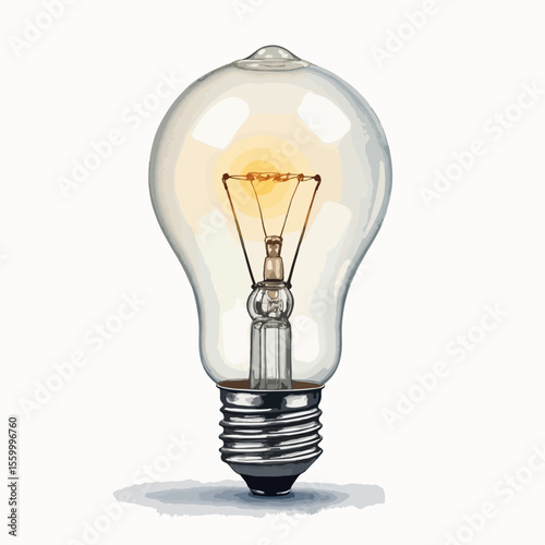 Spare car bulb illustration showing transparent glass and glowing filament, isolated on white. Spare car bulb image reflects replacement auto lamp and illuminated filament, ensuring road safety.