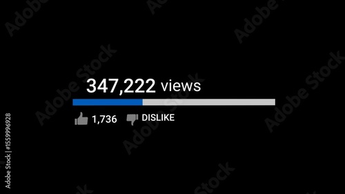 YouTube video statistics showing views, likes, dislikes, and a progress bar on a black background 4K Resolution