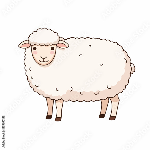 Sheep group isolated on white background. Sheep group showcases cute woolly lamb with fluffy fleece, standing calmly. Cartoon sheep group for children's book illustration,