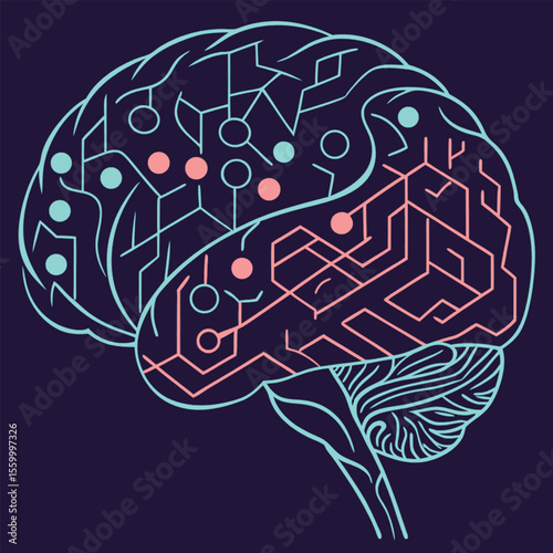 Stylized brain illustration depicting cognitive function and neural pathways