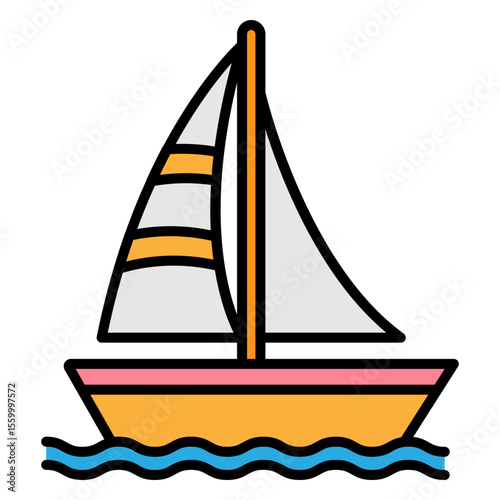 Sailboat on Water Cartoon Illustration