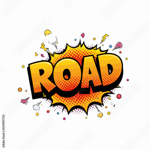 Reflective road stud design with dynamic comic explosion effect. Reflective road stud and vibrant typography create high impact. Use reflective road stud art for dynamic vector designs.