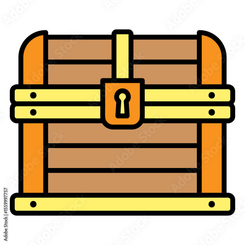 Illustration of a Locked Wooden Treasure Chest