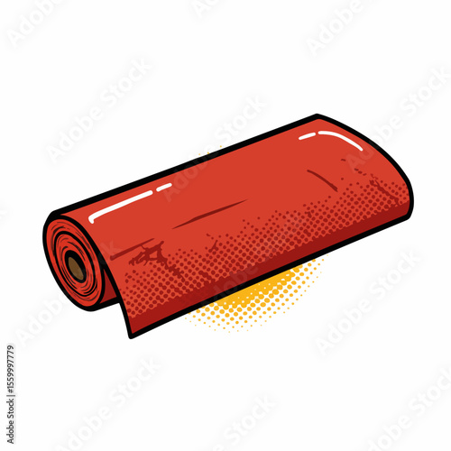 Rolled red napkin in pop art style for clean and elegant dining, emphasizing hygiene. Red napkin rolled neatly is perfect for restaurants or catering events, highlighting cleanliness.