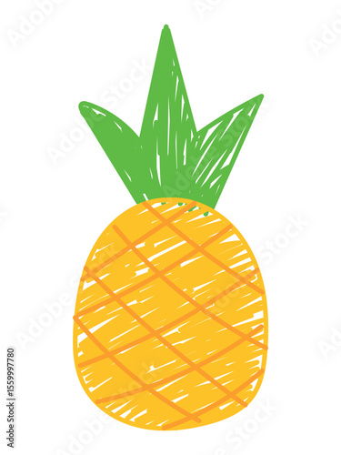 Hand drawn juicy pineapple on a white background, vector illustration.