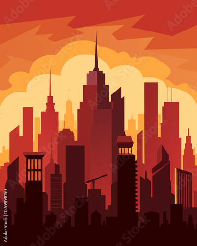 A city skyline with buildings disappearing one by one as if being gradually erased from existence.. Vector illustration