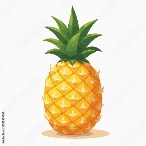 Pineapple illustration displaying tropical fruit with yellow skin and green crown. Pineapple illustration presents delicious and juicy exotic fruit used in many desserts, salads and drinks.