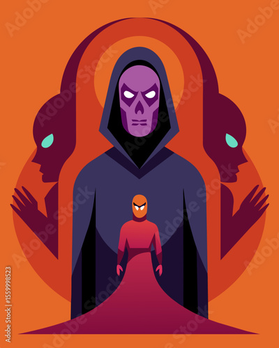 A phantom that appears in every reflection distorting your image and making you question your own perception of self.. Vector illustration