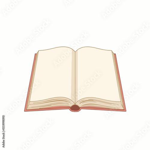 Open book illustration with blank pages for text and images, an inviting layout shows story's start. This open book is ready for journaling or designing. Concept of open book for school projects.