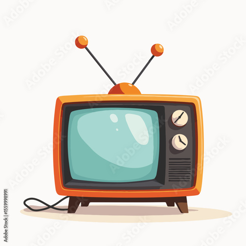 Vintage television with retro design featuring rabbit ears antenna and control knobs. Old television channels nostalgia showcases obsolete technology and outdated entertainment systems.